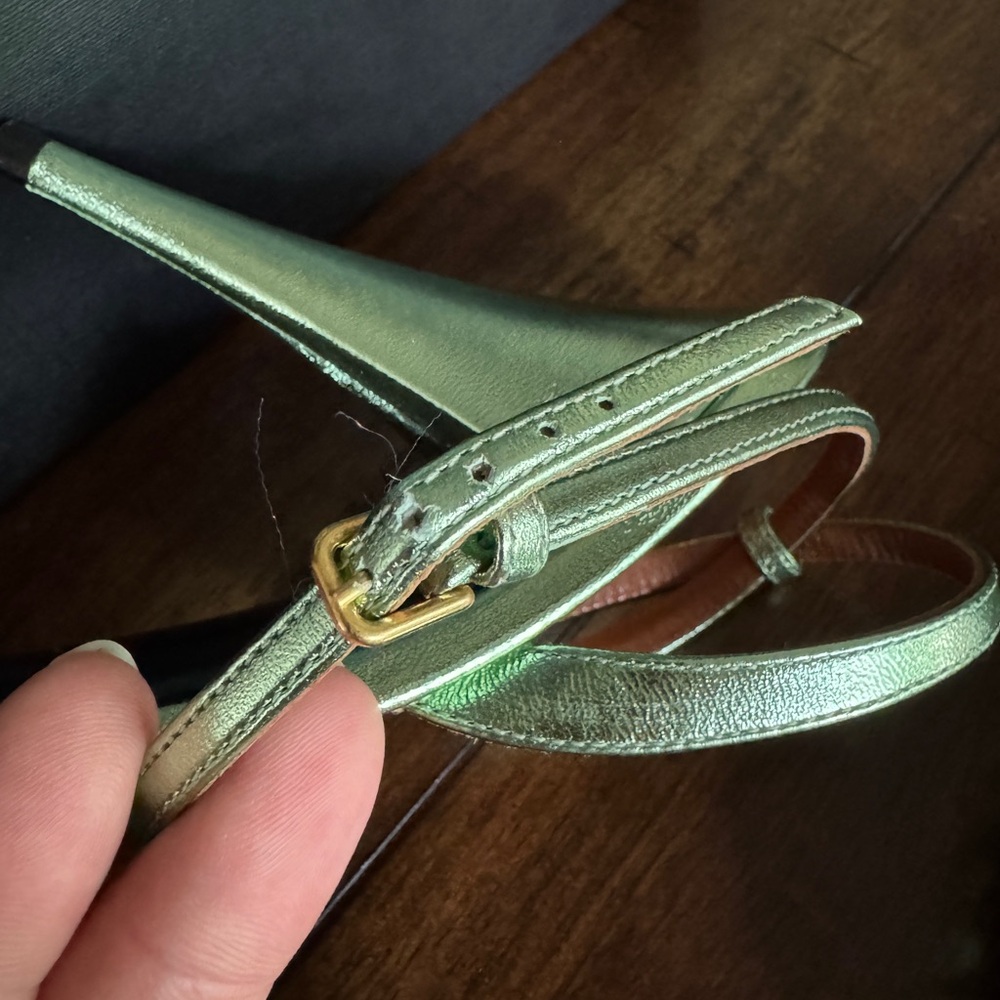 Saint Laurent Metallic Green Strappy “Tina Sandals” Heels - Picture 6 of 12
